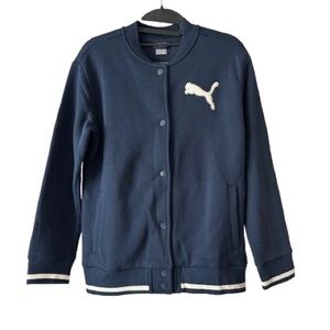 Puma Kids Boy's L Navy With Wite Logo & Trim Snaps Down Sweatshirt /Jacket Top